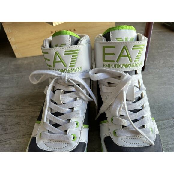 EA7 EMPORIO ARMANI High Top RARE Sneakers Shoes Men's 6.5 Designer White Lime - Picture 4 of 10